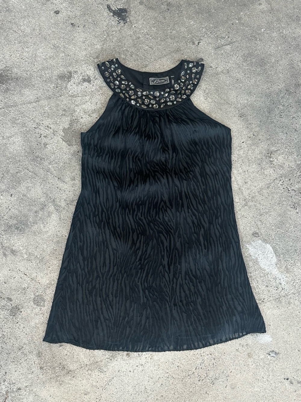 Y2k Guess Embellished Neckline Black Sleeveless Dress / shirt